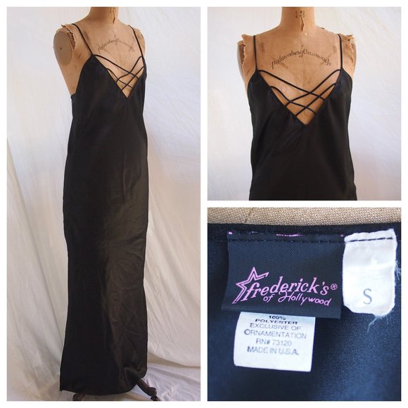 Frederick's of Hollywood Other - vtg 90s FREDERICKS of HOLLYWOOD Black Long Slinky Sexy Nightgown Dress USA S EUC